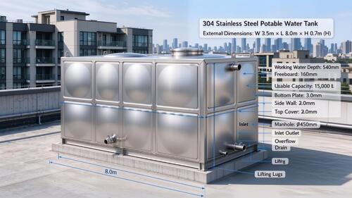 najnowsza sprawa firmy na temat 15,000L 304 Stainless Steel Potable Water Tank for Commercial Apartment Rooftop Water Supply