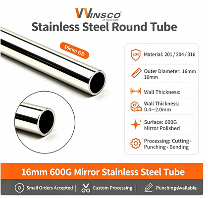 19 mm Inox Metal Pipe TP 201 304 316 Satin Mirror Surface 0.4mm-1.5mm Wall Thick 5/8' Stainless Steel Round Tube