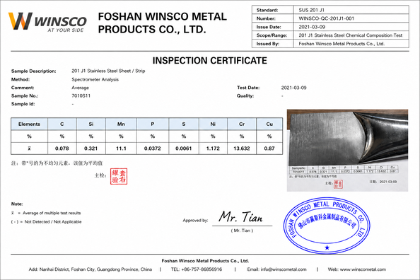 Chiny (GuangDong)Foshan Winsco Metal Products Co., Ltd. Certyfikaty