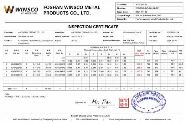 Chiny (GuangDong)Foshan Winsco Metal Products Co., Ltd. Certyfikaty